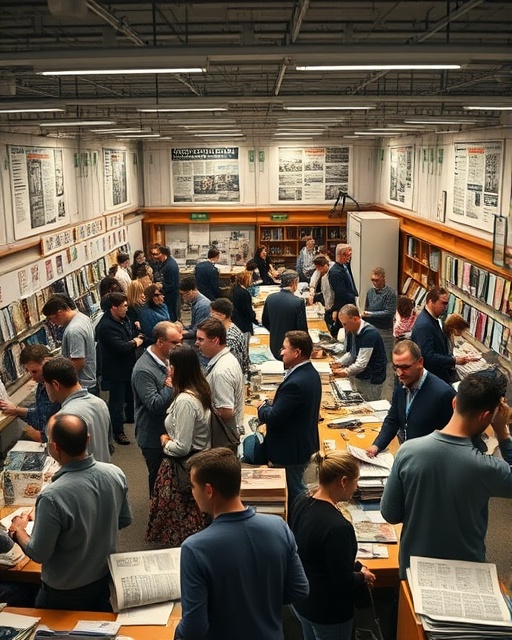 structured publishing schedule, focused determination, arranging timelines, photorealistic, centered in a busy newsroom, highly detailed, people bustling around, intricate fine lines, warm tones, natural daylight, shot with a 24-70mm lens.