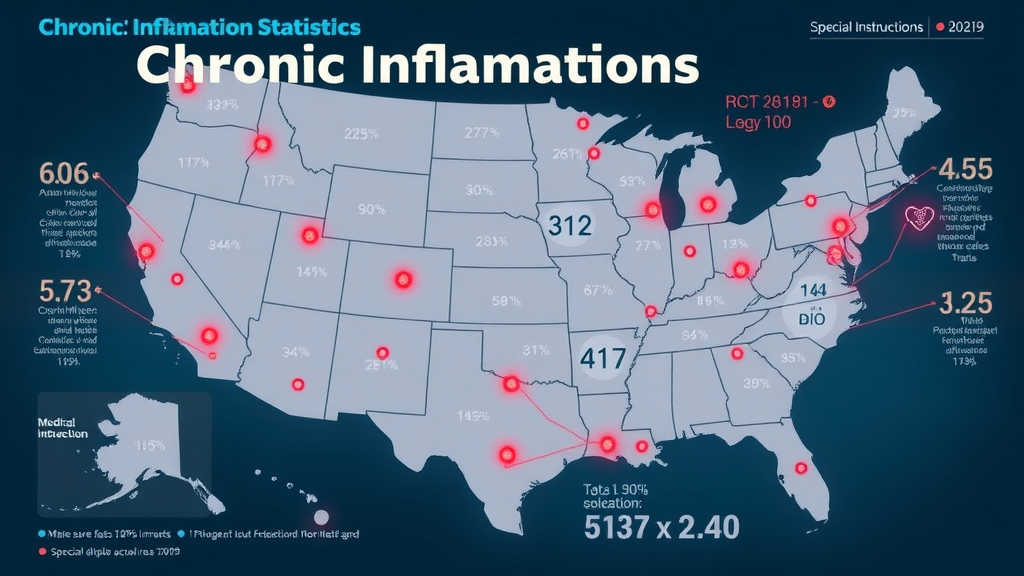 carnivore diet stops inflammation chronic inflammation statistics United States infographic, photorealistic high fidelity lifelike, stylized U.S. map with medical data points, no text