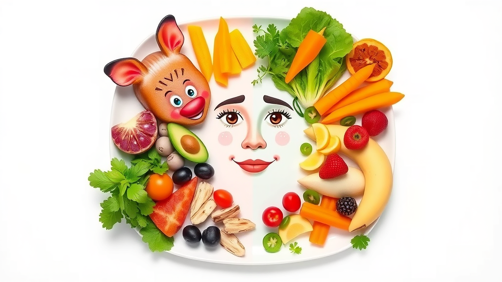 divided plate animal foods and vibrant plant foods, comparison of nutritional values, carnivore diet vs plant-based diet