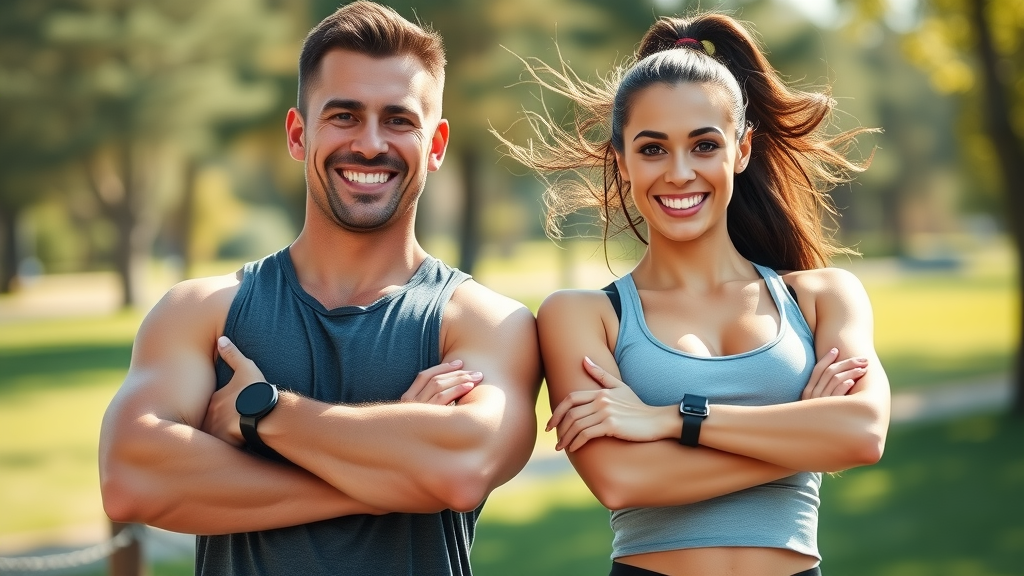 happy athletic adult male and female smiling confidently after a workout, healthy physique, health benefits of carnivore diet meal plan
