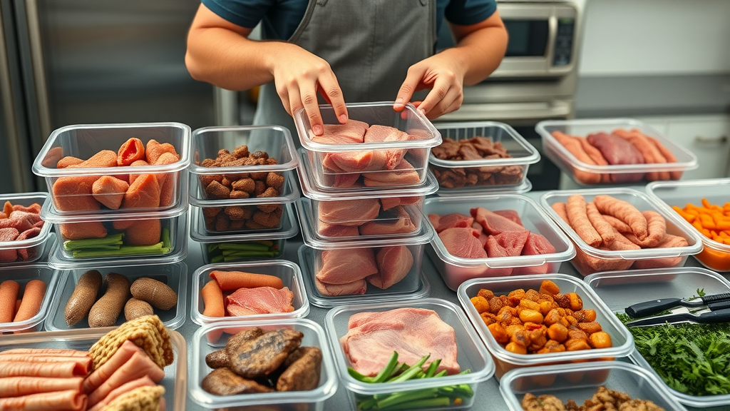 Organized meal prep containers displaying various raw and cooked carnivore meals, showing ease of carnivore meal planning