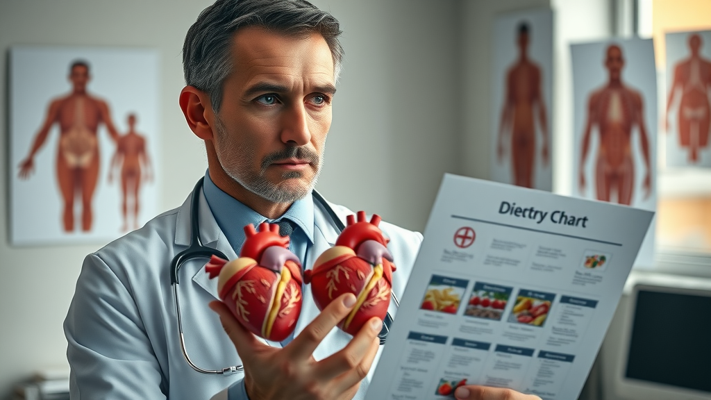 doctor holding anatomical heart model and diet chart explaining heart health on carnivore diet