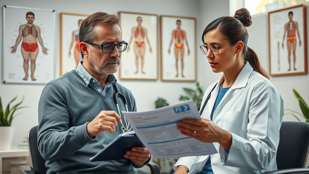Carnivore diet myths explained during medical consultation, nutritionist and patient review health chart in modern doctor