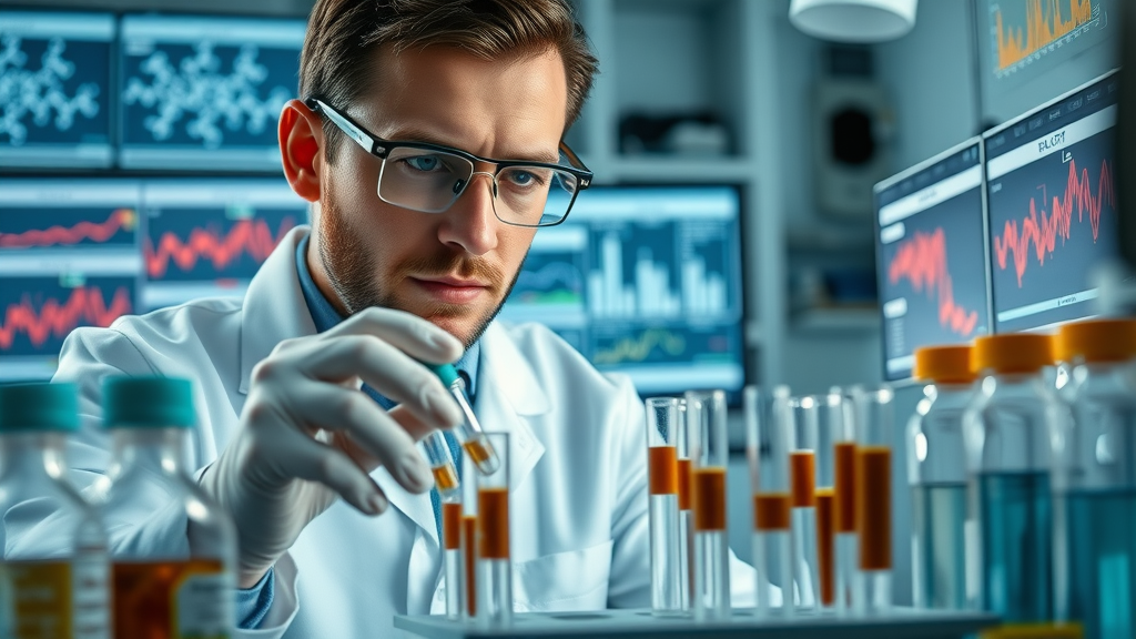 Scientist analyzing meat samples for nutrient content and carnivore diet safety in modern lab