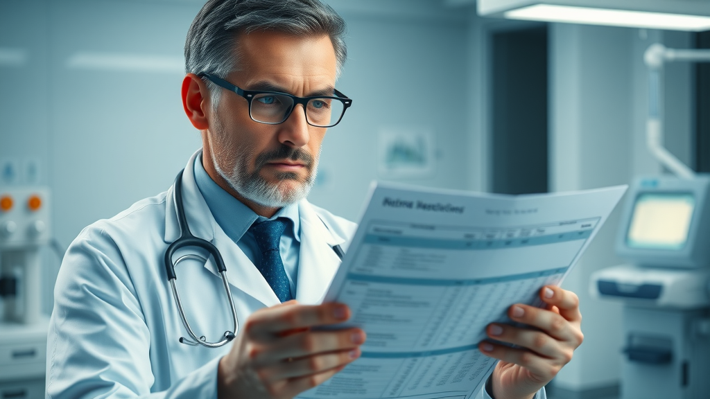 doctor reviewing nutrient deficiency charts and blood tests related to carnivore diet nutrient intake
