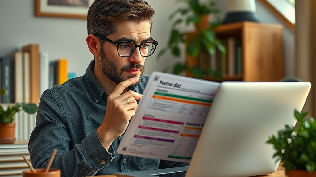 person researching carnivore diet nutrient intake on laptop with nutrient charts