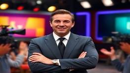 dominant media personality, charismatic expression, hosting a show, photorealistic, vibrant set with colorful backdrops and cameras, highly detailed, audience clapping, 35mm lens, theatrical stage lighting, shot with a Sony FX6